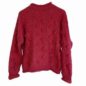 Vintage Women's Cherry's Pink Bobble Popcorn Mohair Sweater Large Cottage Cozy